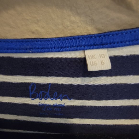 Boden | Long Sleeve Breton Top | Navy & White Stripes | Size 6 - Picture 2 of 5